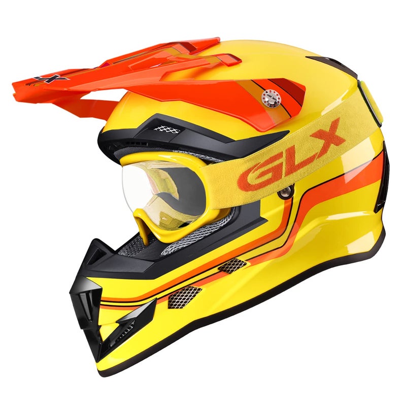 GLX GX623 Youth ATV/Dirt Bike Helmet Combo - Retro Yellow, X-Large - DOT - Image 2